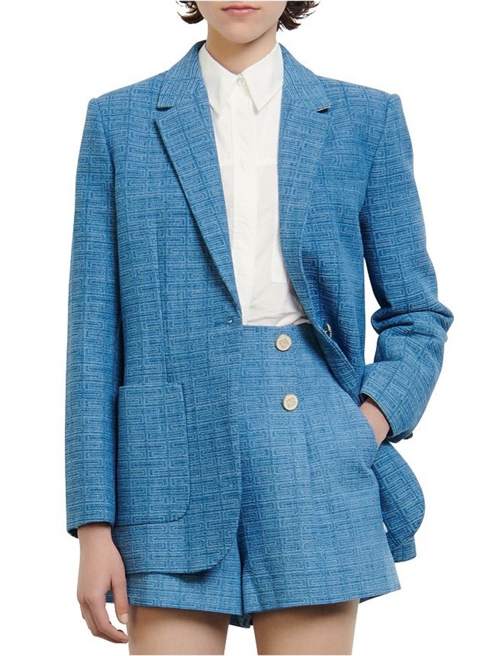 Sandro “ MEYLE “ Light Blue cotton jacquard Single-Button Blazer! Size 38 NWT!
